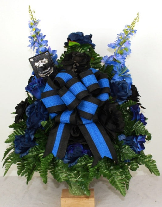 XL Handmade Police Memorial Cemetery Arrangement 360-Degree Cemetery Vase Flower