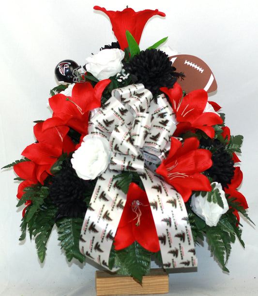 XL Atlanta Falcons Fan Handmade 360-Degree Cemetery Vase Silk Flower Arrangement