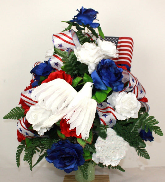 XL Handmade Veteran Memorial Cemetery Arrangement 360-Degree Cemetery Vase Flower