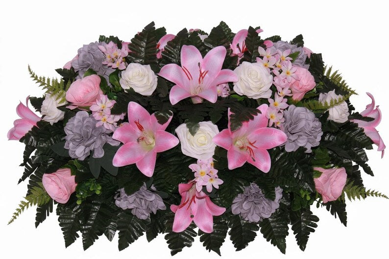 XL Handcrafted Spring Flower Mixture Cemetery Saddle Arrangement