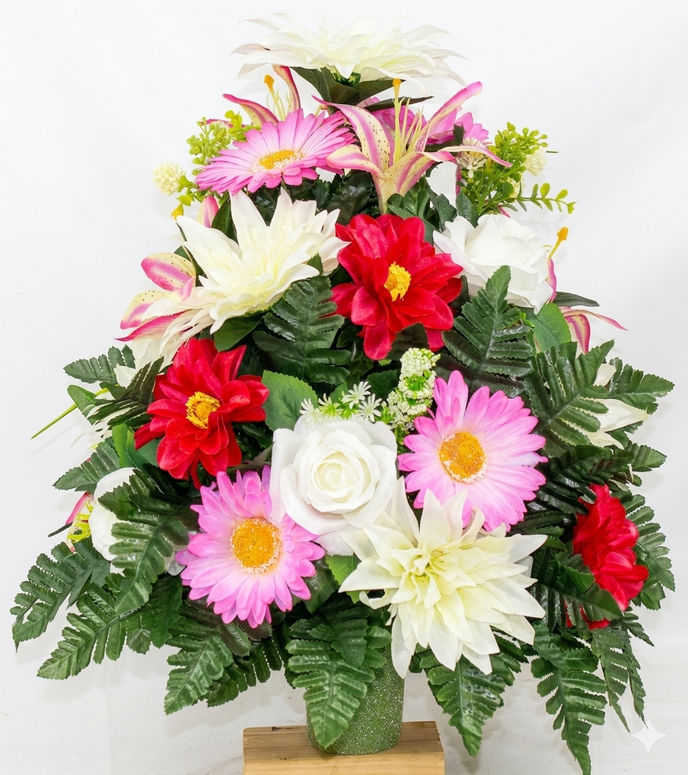 XL Handcrafted 360 Degree Spring Mixture Cemetery Vase Flower Arrangement- Cemetery Flower Grave Decorations