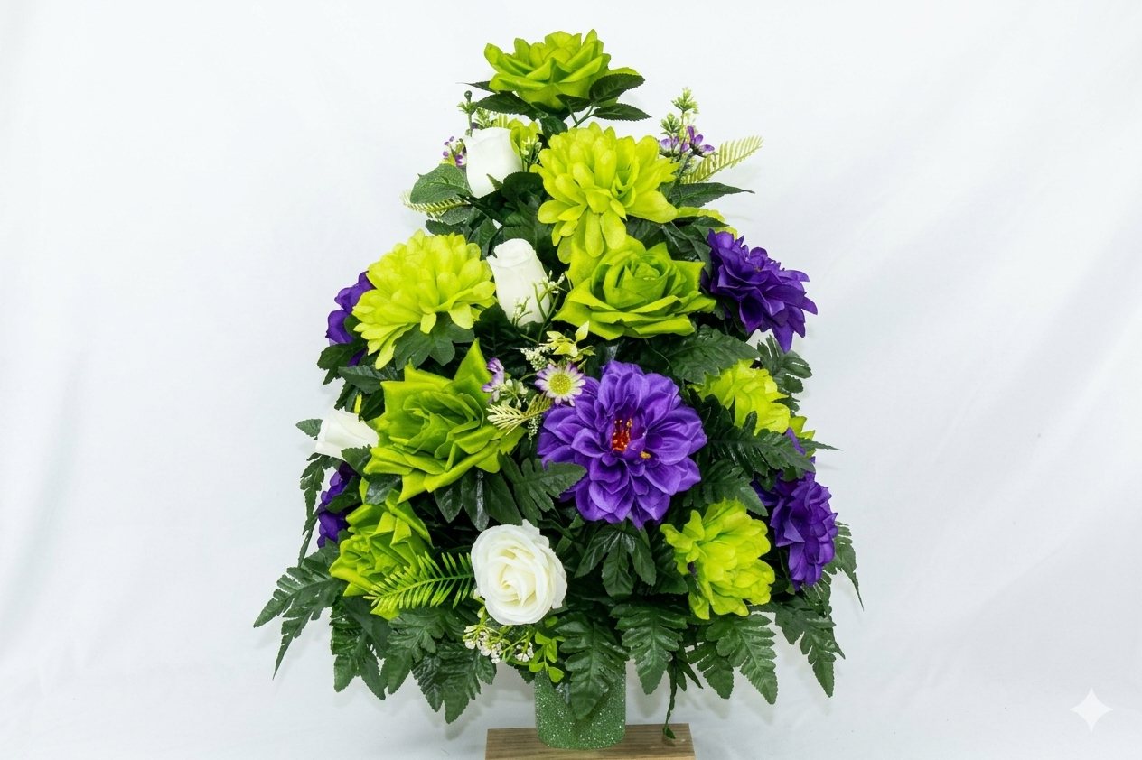 XL Handcrafted 360 Degree Fall Mixture Cemetery Vase Flower Arrangement- Cemetery Flower Grave Decorations