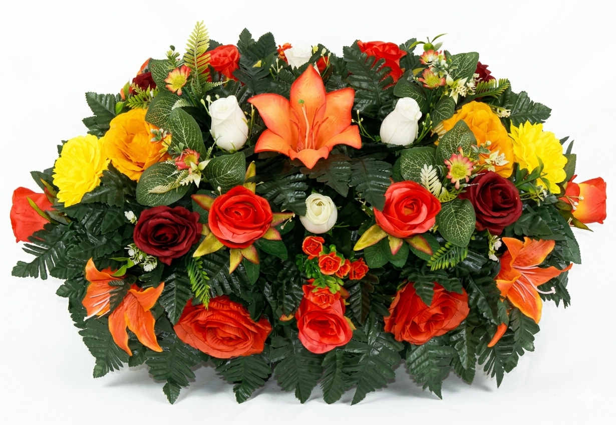 XL Handcrafted 360 Degree Fall Mixture Cemetery Saddle Arrangement