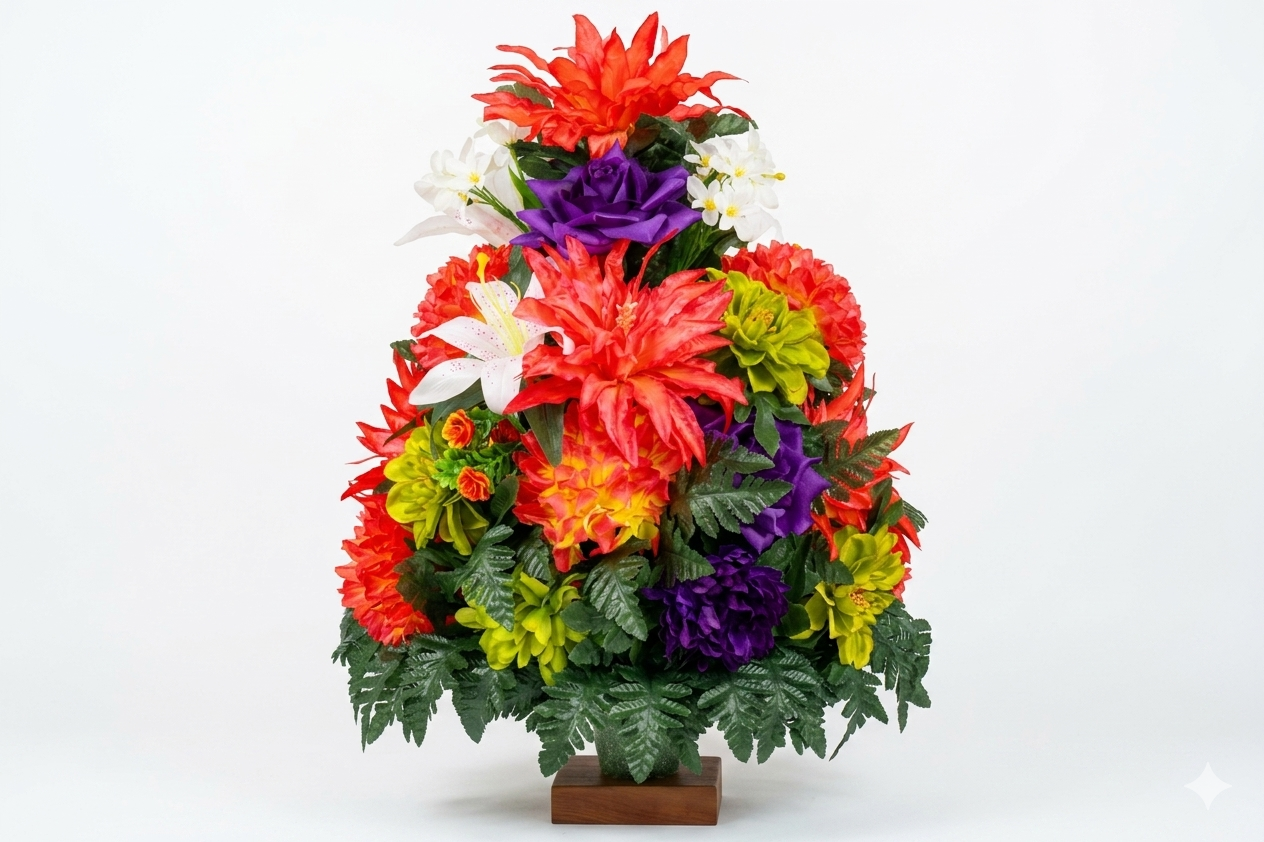 XL Handcrafted 360 Degree Fall Mixture Cemetery Vase Flower Arrangement- Cemetery Flower Grave Decorations