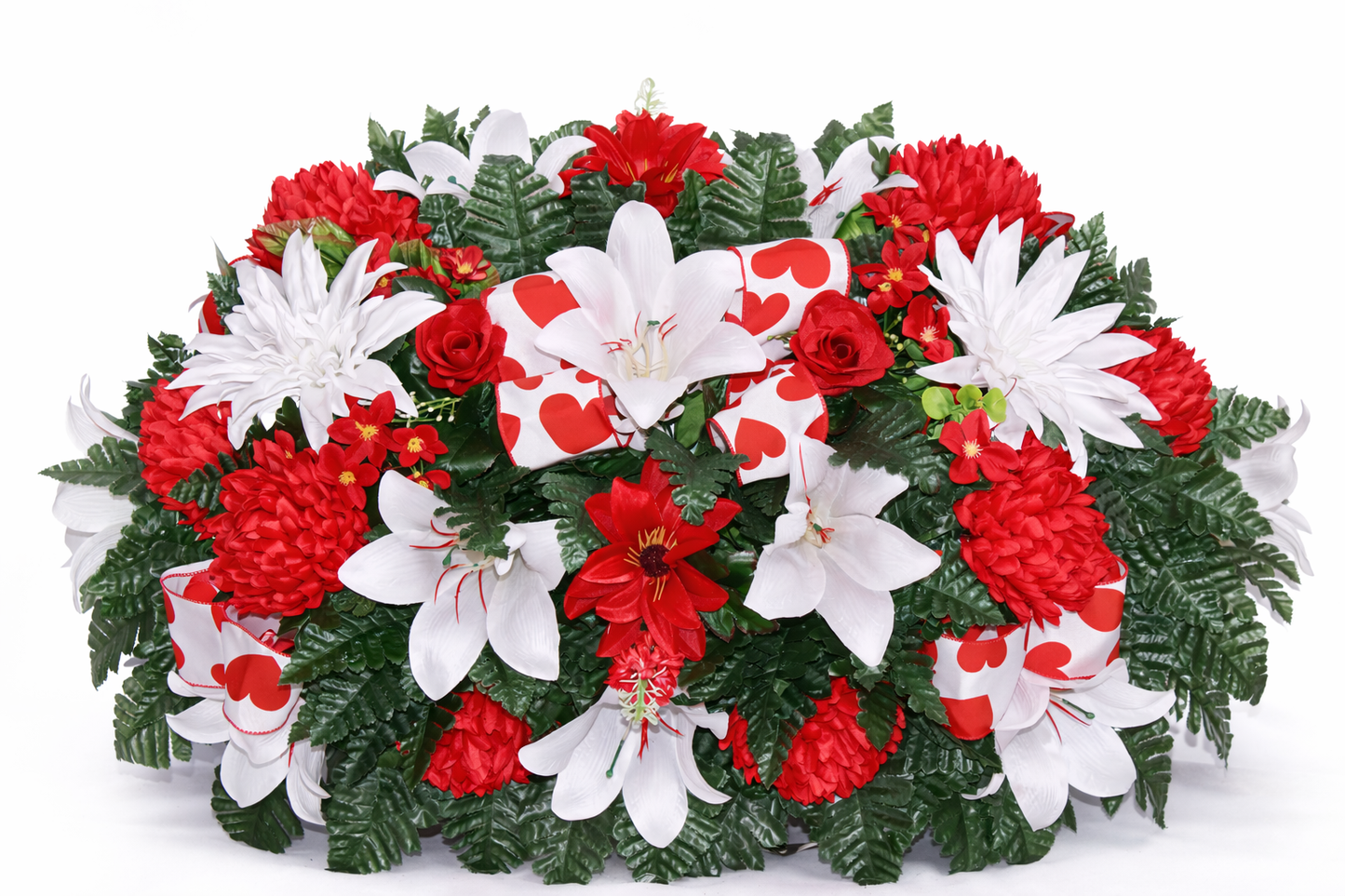 XL Handcrafted Valentine's Day Cemetery Saddle Flower Arrangement-Cemetery Headstone Saddle