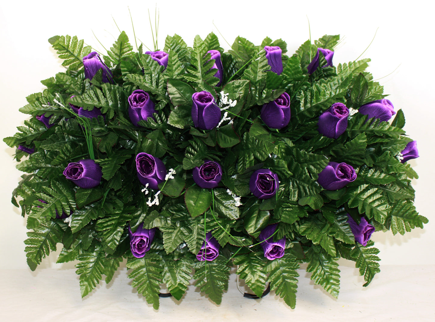 XL Handcrafted Purple Closed Rose Cemetery Flower Arrangement-Cemetery Headstone Saddle