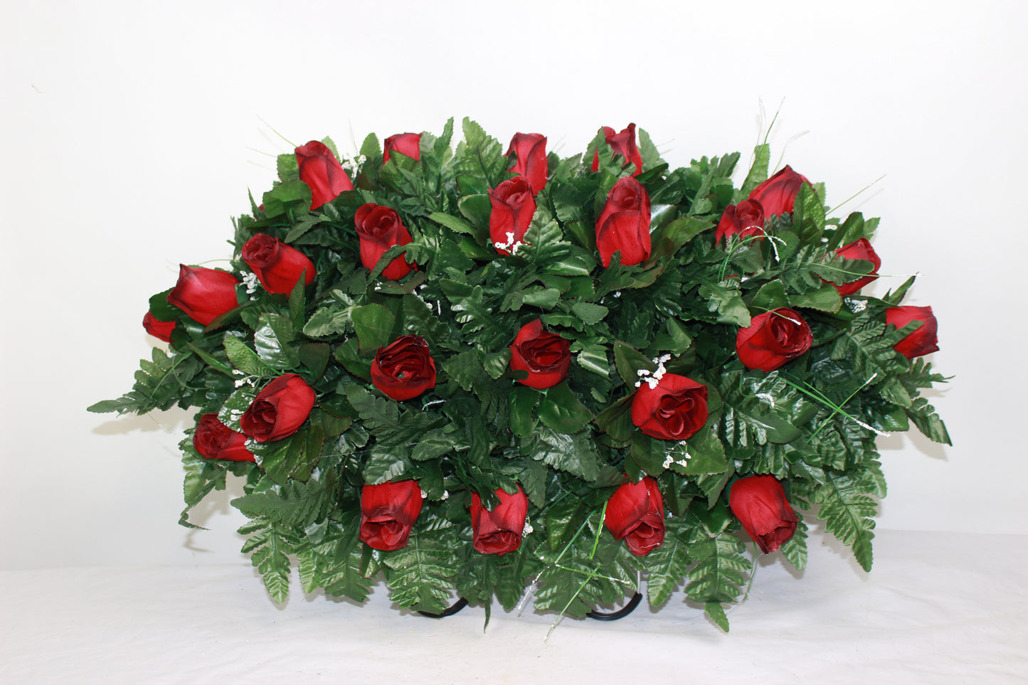 XL Handcrafted Red Closed Rose Cemetery Flower Arrangement-Cemetery Headstone Saddle