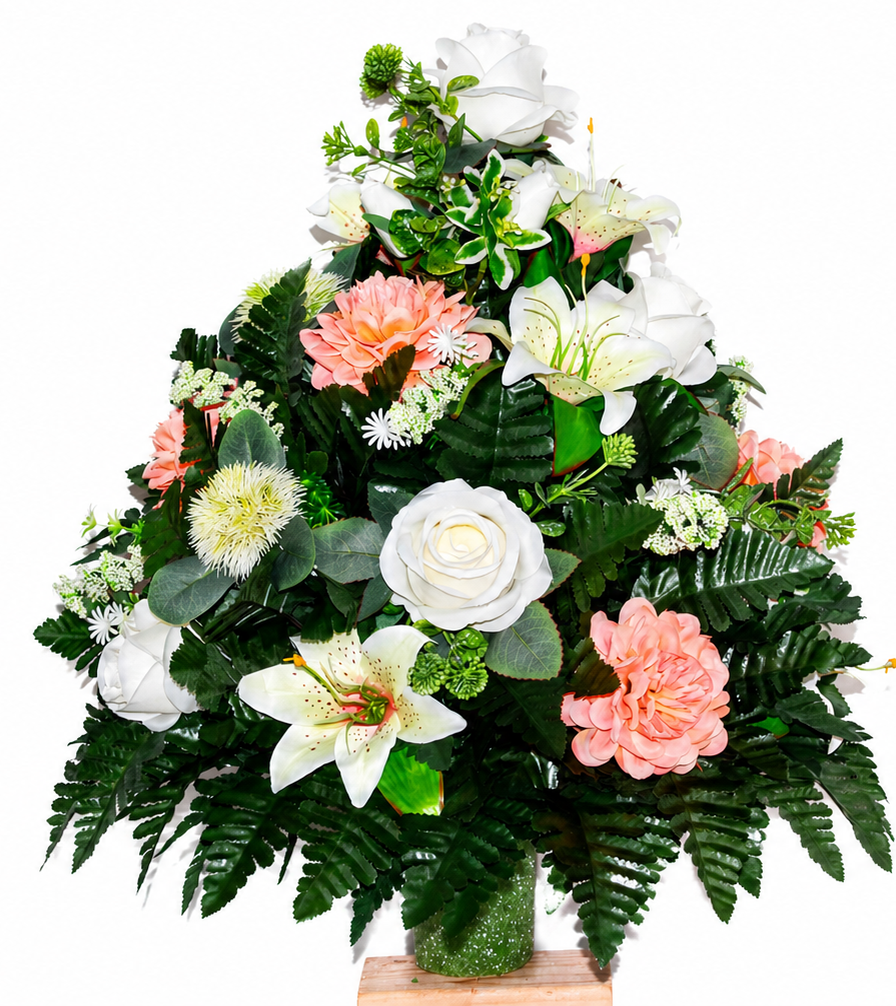 XL Handcrafted 360 Degree Spring Mixture Cemetery Vase Flower Arrangement- Cemetery Flower Grave Decorations