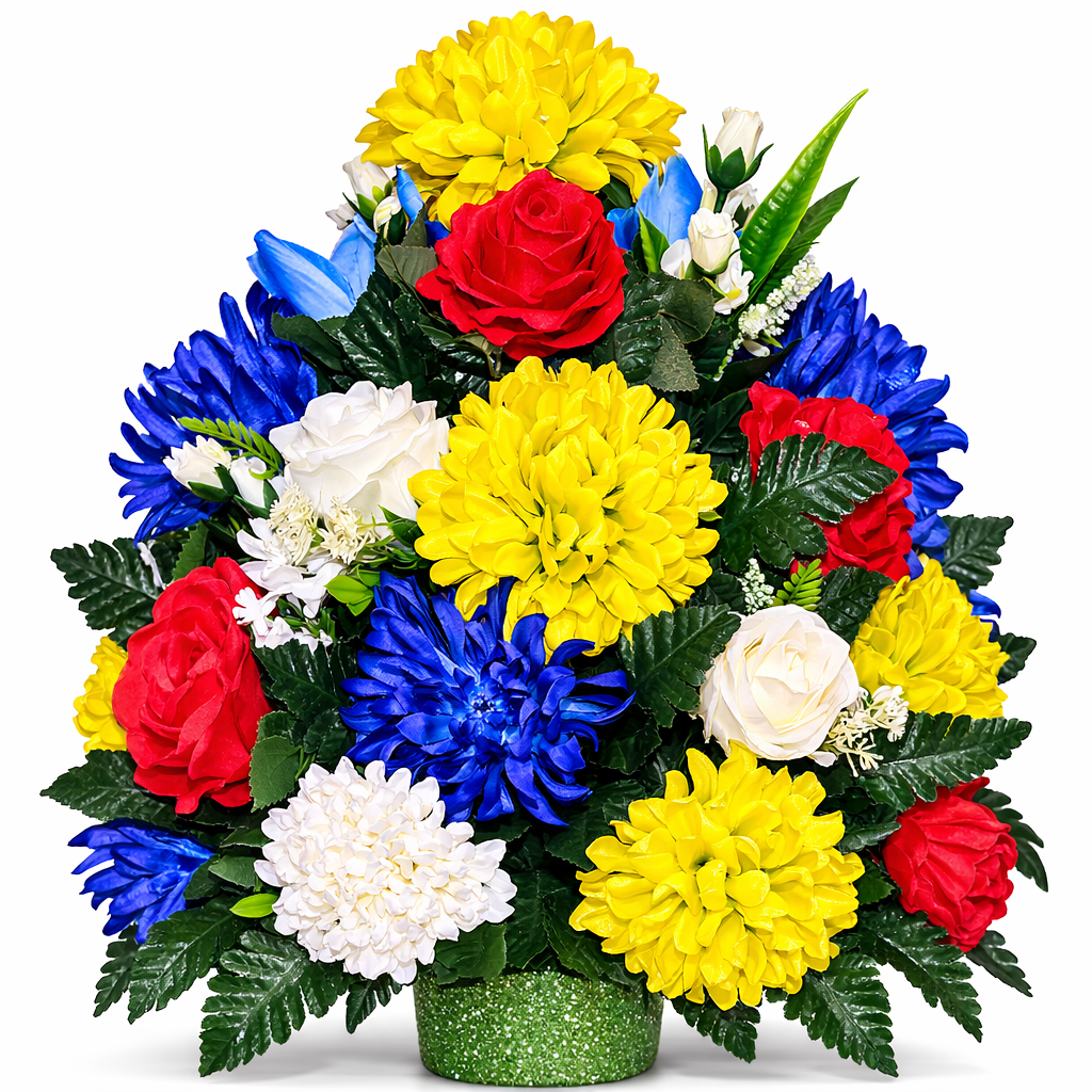 XL Handcrafted 360 Degree Fall Mixture Cemetery Vase Flower Arrangement- Cemetery Flower Grave Decorations