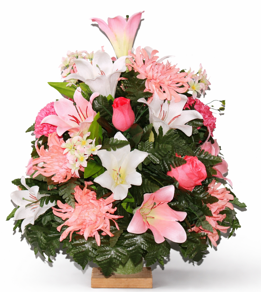 XL Handcrafted 360 Degree Spring Mixture Cemetery Vase Flower Arrangement- Cemetery Flower Grave Decorations