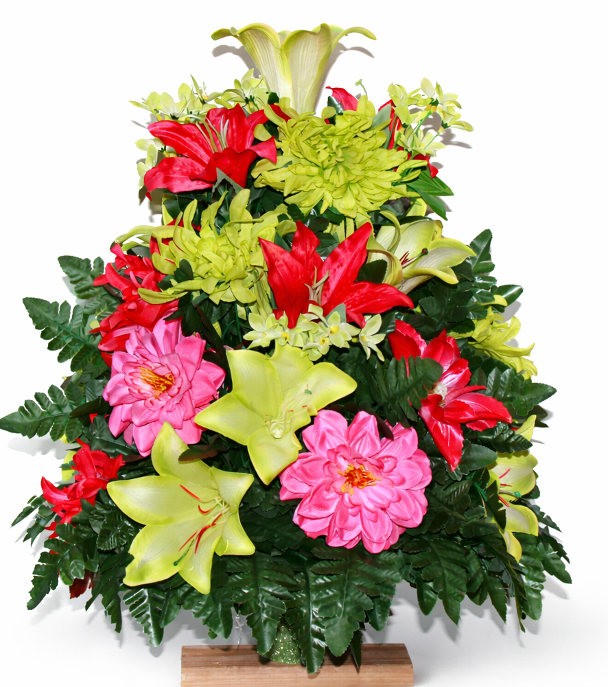 XL Handcrafted 360 Degree Spring Mixture Cemetery Vase Flower Arrangement- Cemetery Flower Grave Decorations
