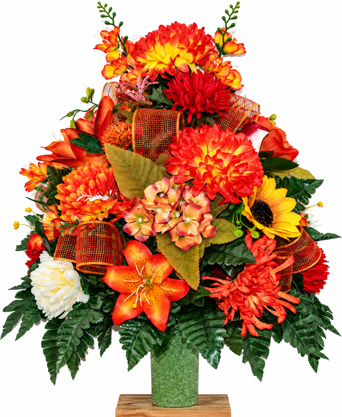 XL Handcrafted 360 Degree Fall Mixture Cemetery Vase Flower Arrangement- Cemetery Flower Grave Decorations
