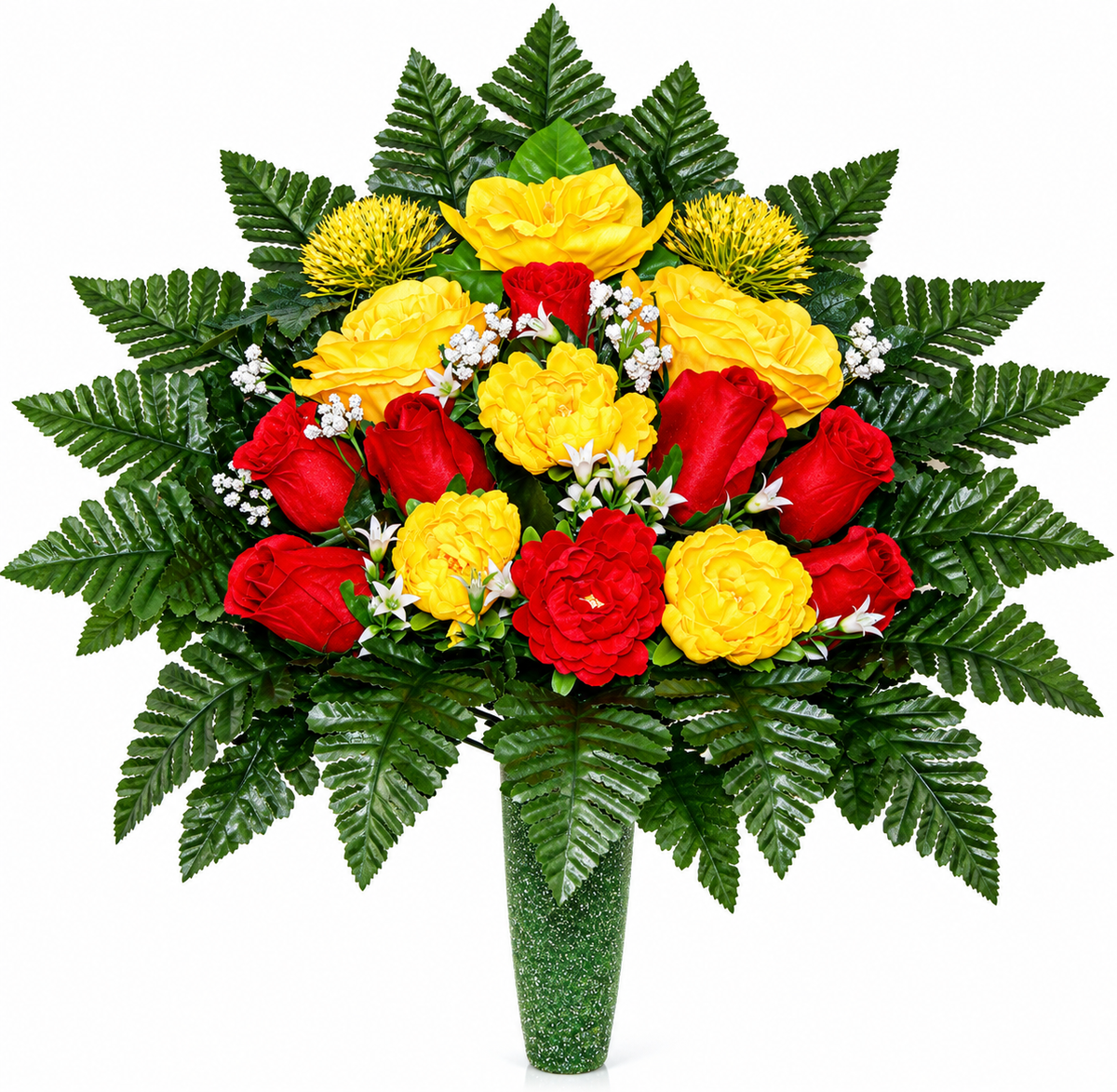Handcrafted Fall Yellow and Red Cemetery Flowers: Mausoleum Grave Decoration