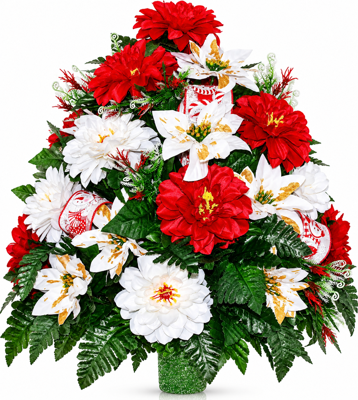 XL Handcrafted 360 Degree Christmas Mixture Cemetery Vase Flower Arrangement- Cemetery Flower Grave Decorations