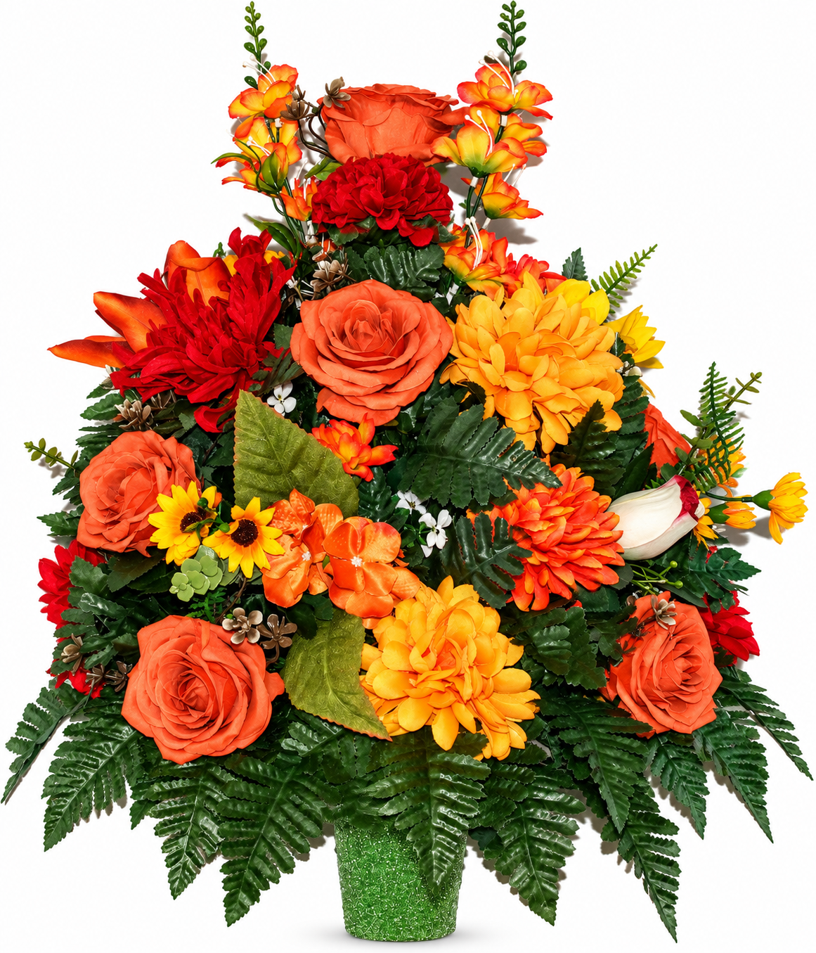 XL Handcrafted 360 Degree Fall Mixture Cemetery Vase Flower Arrangement- Cemetery Flower Grave Decorations