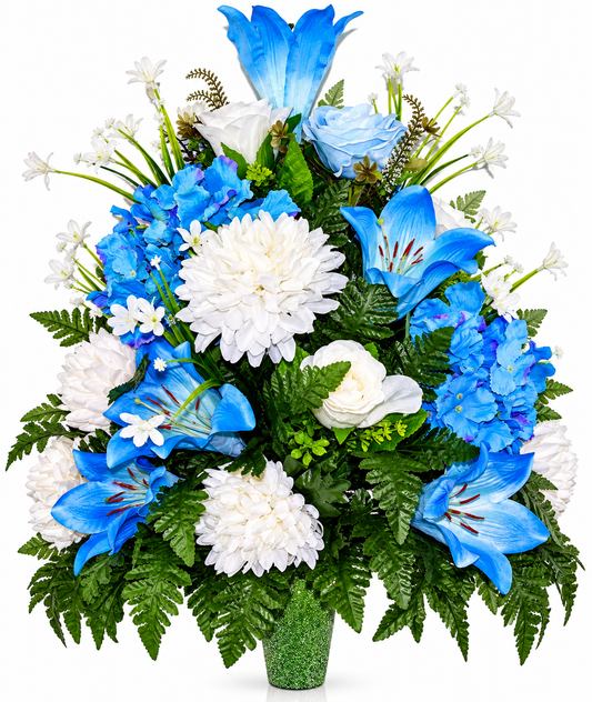 XL Handcrafted 360 Degree Fall Mixture Cemetery Vase Flower Arrangement- Cemetery Flower Grave Decorations