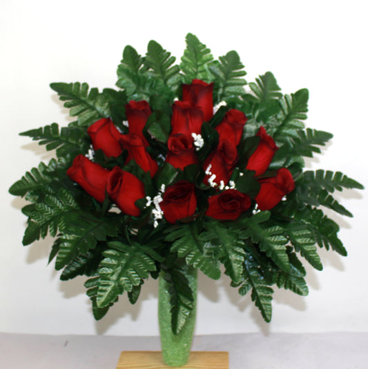 Handcrafted Red Closed Rose Cemetery Flower Arrangement for Mausoleum -Memorial Flowers -Grave Decoration-Urn Arrangement
