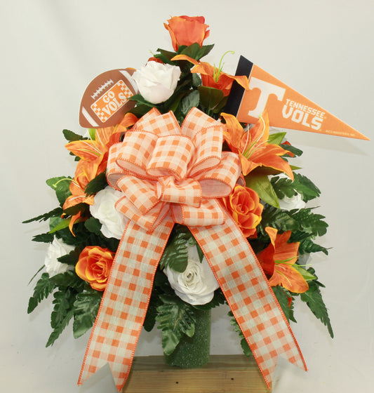 XL Tennessee Volunteers Handmade 360-Degree Cemetery Vase Silk Flower Arrangement