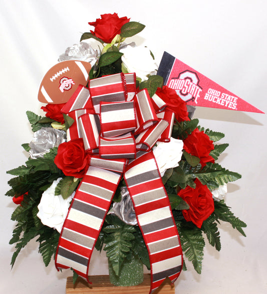 XL Ohio State Fan Handmade 360-Degree Cemetery Vase Silk Flower Arrangement