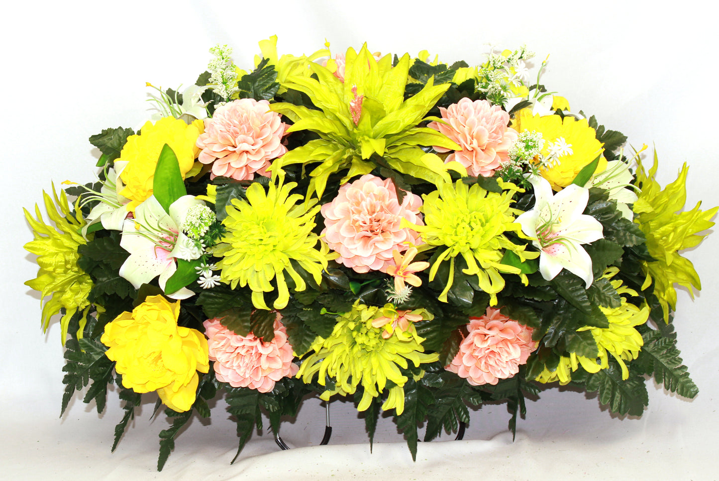 XL Handcrafted Spring Mixture Cemetery Flower Arrangement-Cemetery Headstone Saddle