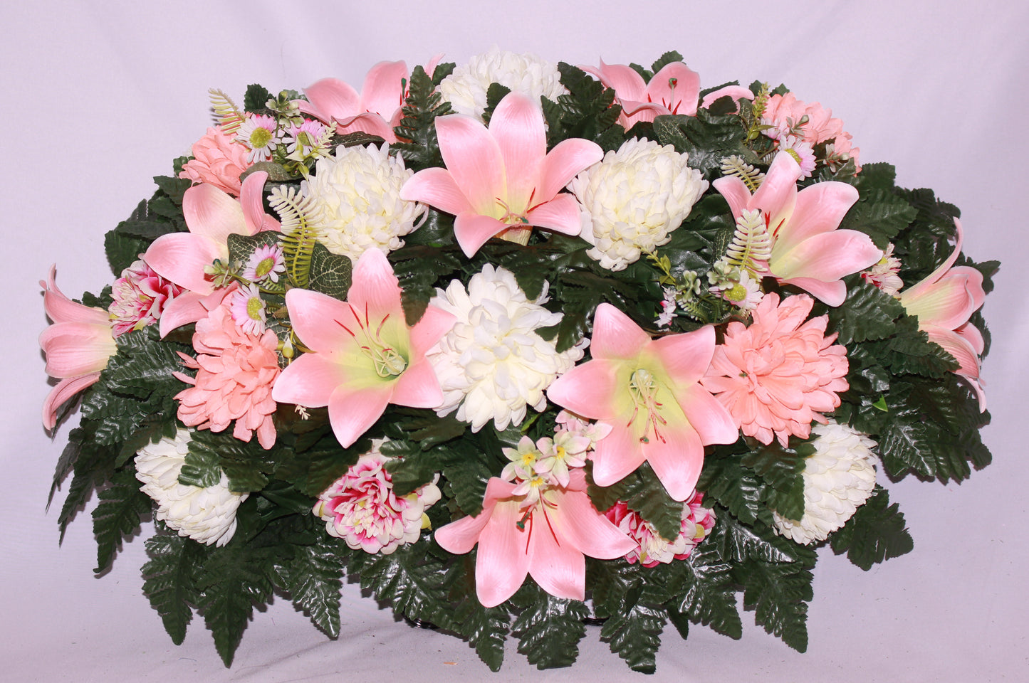 XL Handcrafted Spring Peach Mixture Cemetery Flower Arrangement-Cemetery Headstone Saddle