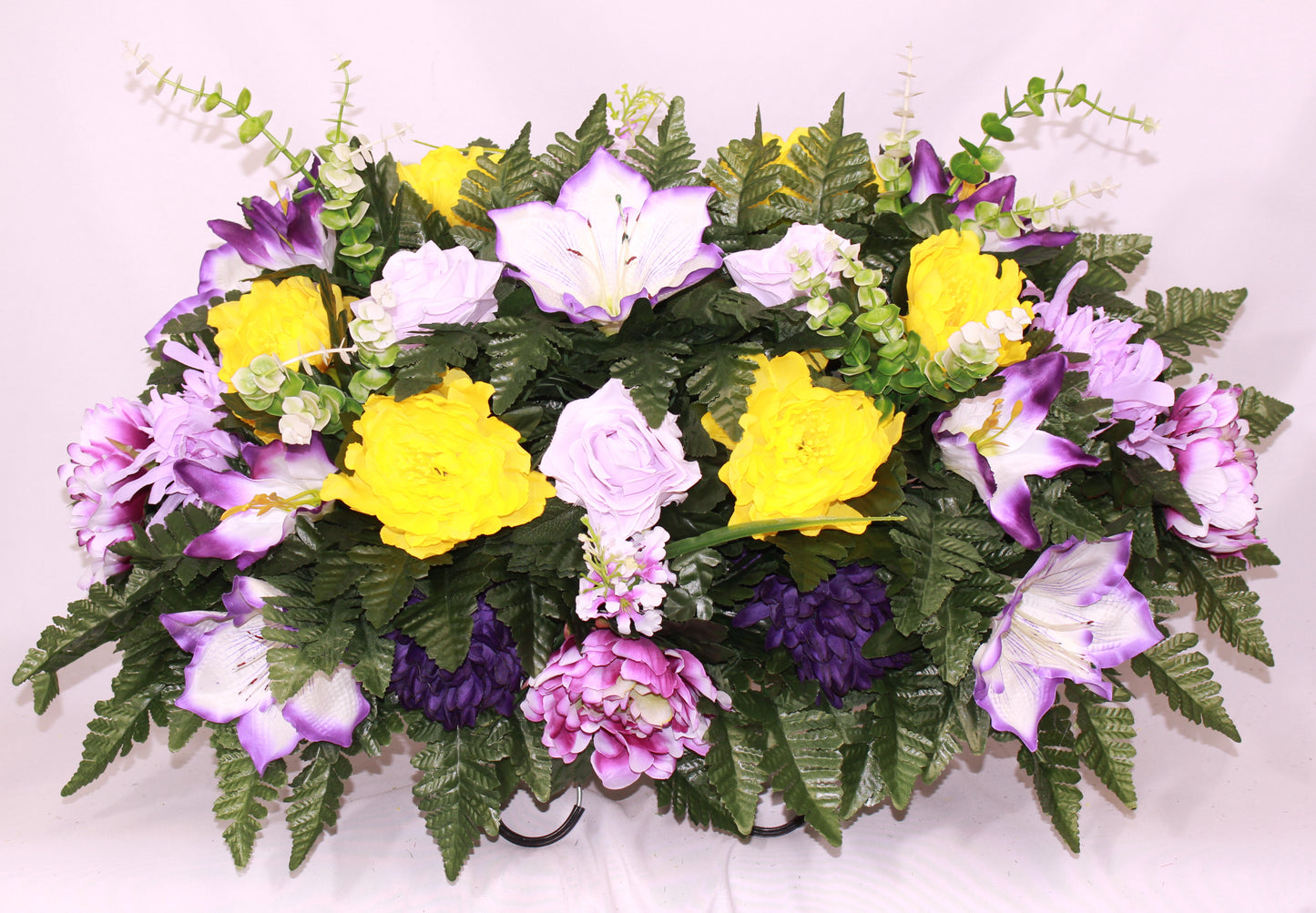 XL Handcrafted Spring Mixture Cemetery Flower Arrangement-Cemetery Headstone Saddle
