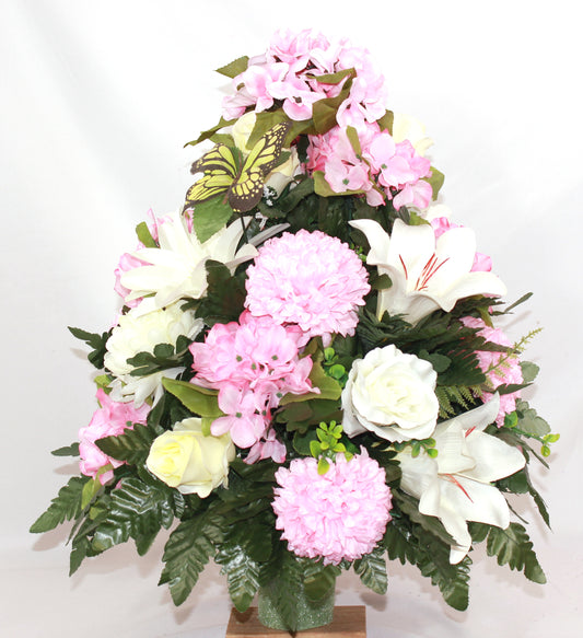 XL Handcrafted 360 Degree Spring Mixture Cemetery Vase Flower Arrangement- Cemetery Flower Grave Decorations