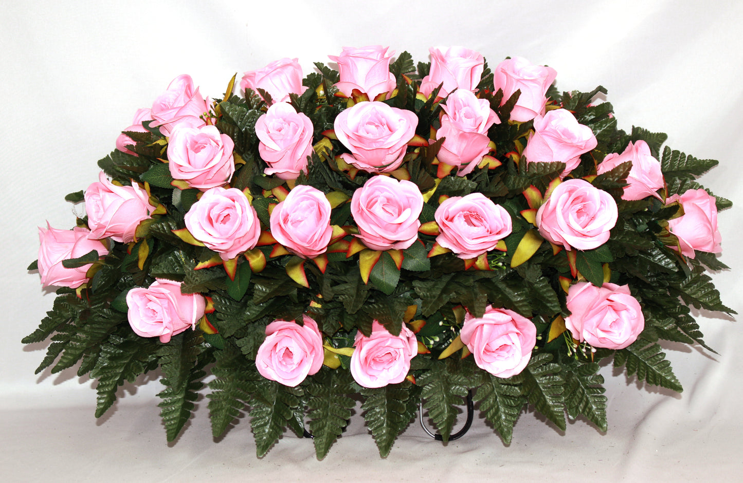 XL Handcrafted Pink Rose Cemetery Flower Arrangement-Cemetery Headstone Saddle