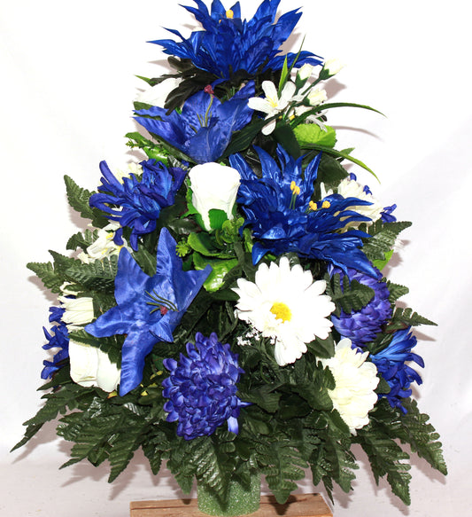 XL Handcrafted 360 Degree Spring Mixture Cemetery Vase Flower Arrangement- Cemetery Flower Grave Decorations