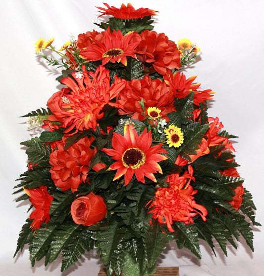 XL Handcrafted 360 Degree Fall Cemetery Vase Flower Arrangement- Cemetery Flower Grave Decorations