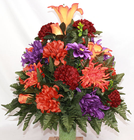 XL Handcrafted 360 Degree Fall Cemetery Vase Flower Arrangement- Cemetery Flower Grave Decorations