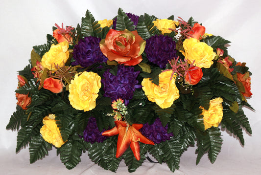 XL Handcrafted Fall Mixture Cemetery Flower Arrangement-Cemetery Headstone Saddle