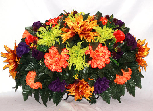 XL Handcrafted Fall Mixture Cemetery Flower Arrangement-Cemetery Headstone Saddle
