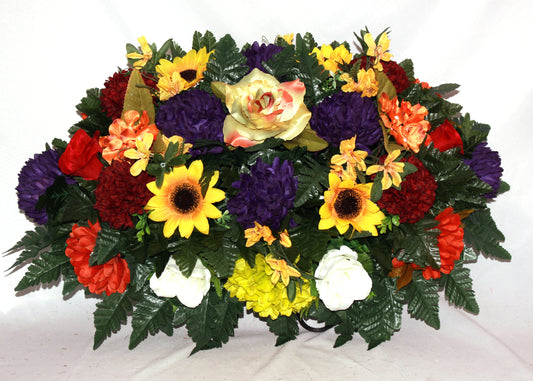 XL Handcrafted Fall Mixture Cemetery Flower Arrangement-Cemetery Headstone Saddle