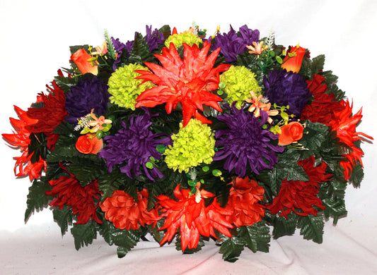 XL Handcrafted Fall Mixture Cemetery Flower Arrangement-Cemetery Headstone Saddle