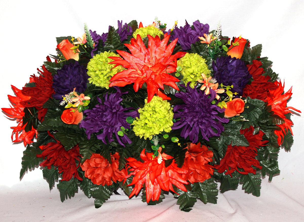 XL Handcrafted Fall Mixture Cemetery Saddle Arrangement