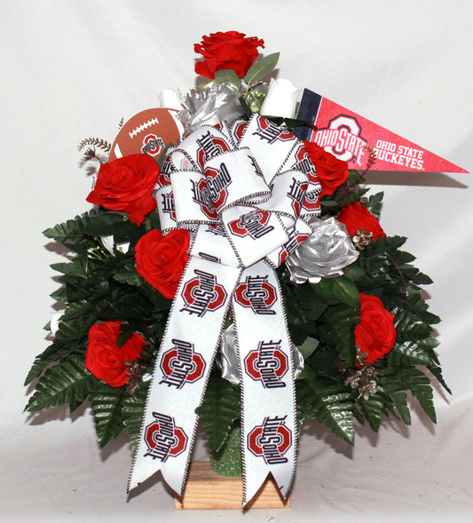 XL Ohio State Fan Handmade 360-Degree Cemetery Vase Silk Flower Arrangement