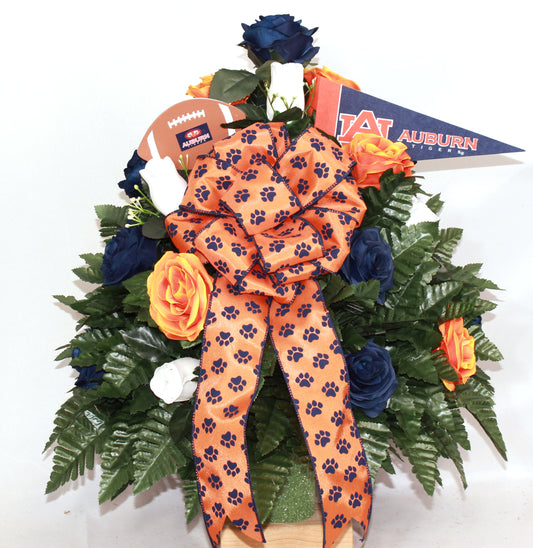 XL Auburn Fan Handmade 360-Degree Cemetery Vase Silk Flower Arrangement
