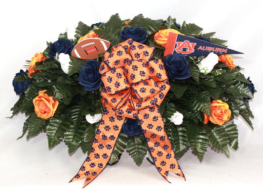 XL Handmade Auburn Tigers Fan Cemetery Headstone Saddle Arrangement-Grave Decorations