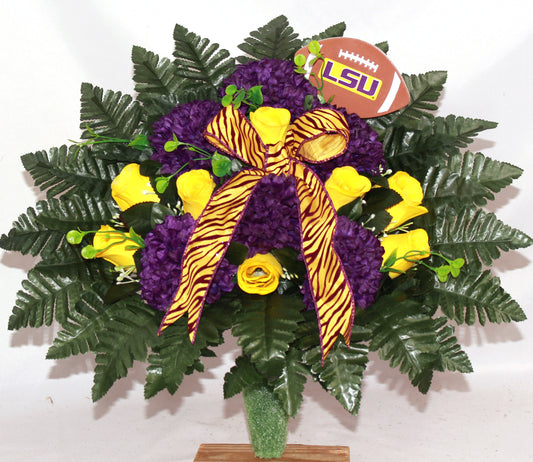 Handcrafted LSU Fan Cemetery Flower Arrangement for Mausoleum -Memorial Flowers -Grave Decoration-Urn Arrangement