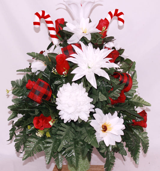 XL Handcrafted 360 Degree Christmas Mixture Cemetery Vase Flower Arrangement- Cemetery Flower Grave Decorations