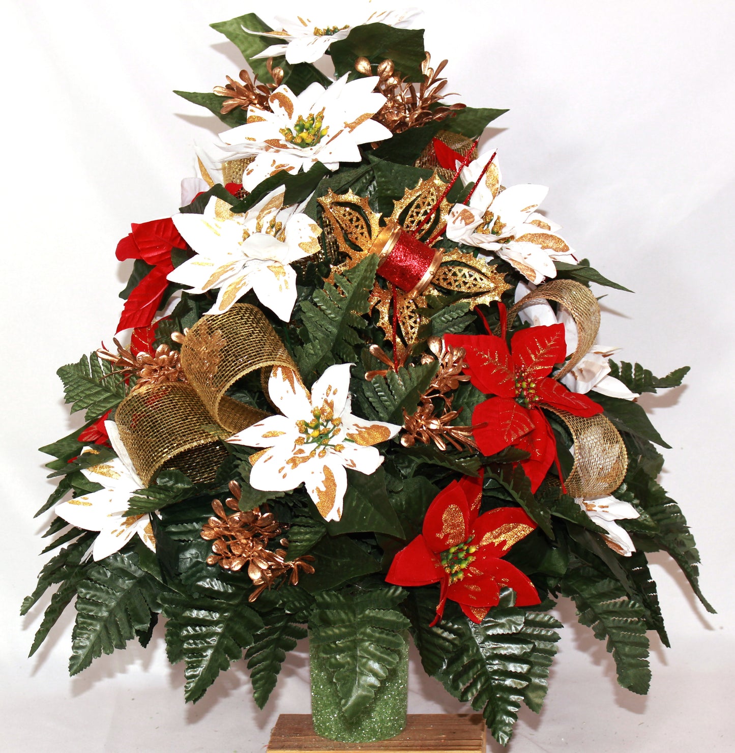 XL Handcrafted 360 Degree Christmas Poinsettia Cemetery Vase Flower Arrangement- Cemetery Flower Grave Decorations