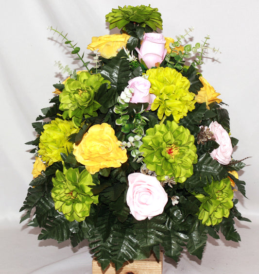 XL Handcrafted 360 Degree Spring Mixture Cemetery Vase Flower Arrangement- Cemetery Flower Grave Decorations