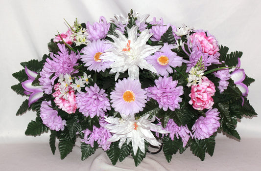XL Handcrafted Spring Mixture Cemetery Flower Arrangement-Cemetery Headstone Saddle