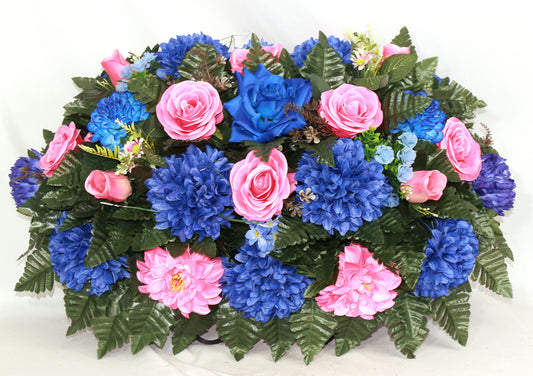 XL Handcrafted Spring Mixture Cemetery Flower Arrangement-Cemetery Headstone Saddle