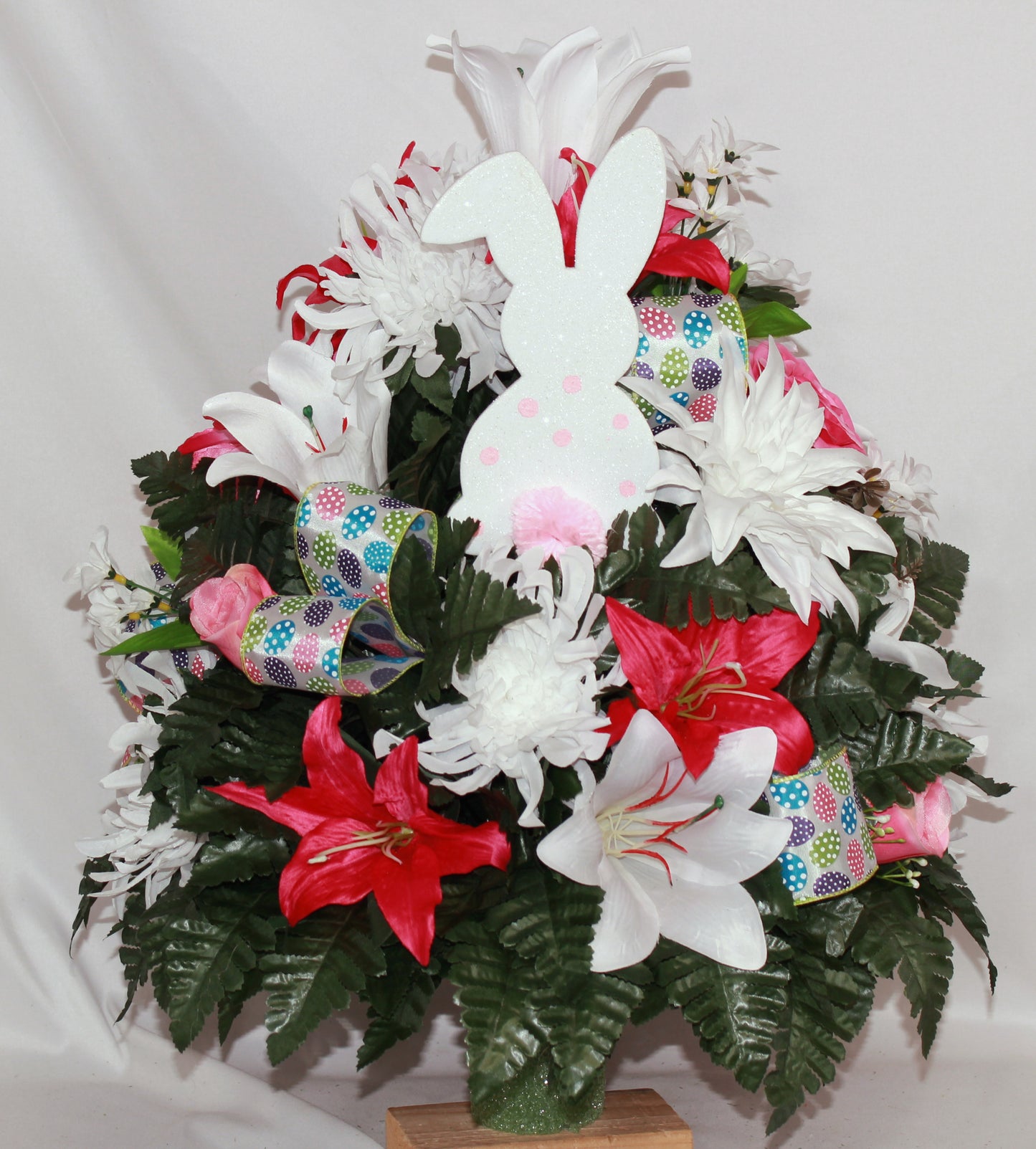 XL Handcrafted 360 Degree Easter Spring Mixture Cemetery Vase Flower Arrangement- Cemetery Flower Grave Decorations
