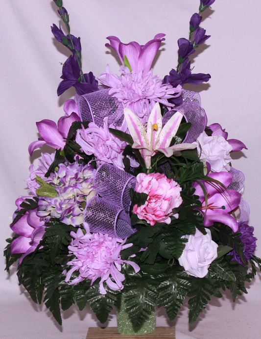 XL Handcrafted 360 Degree Spring Mixture Cemetery Vase Flower Arrangement- Cemetery Flower Grave Decorations