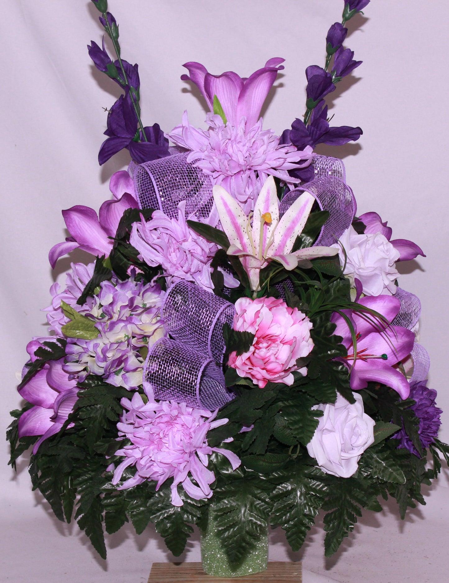 XL Handcrafted 360 Degree Spring Mixture Cemetery Vase Flower Arrangement- Cemetery Flower Grave Decorations