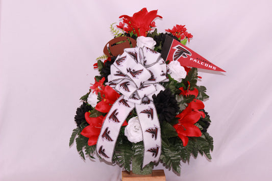 XL Atlanta Falcons Fan Handmade 360-Degree Cemetery Vase Silk Flower Arrangement w/flag