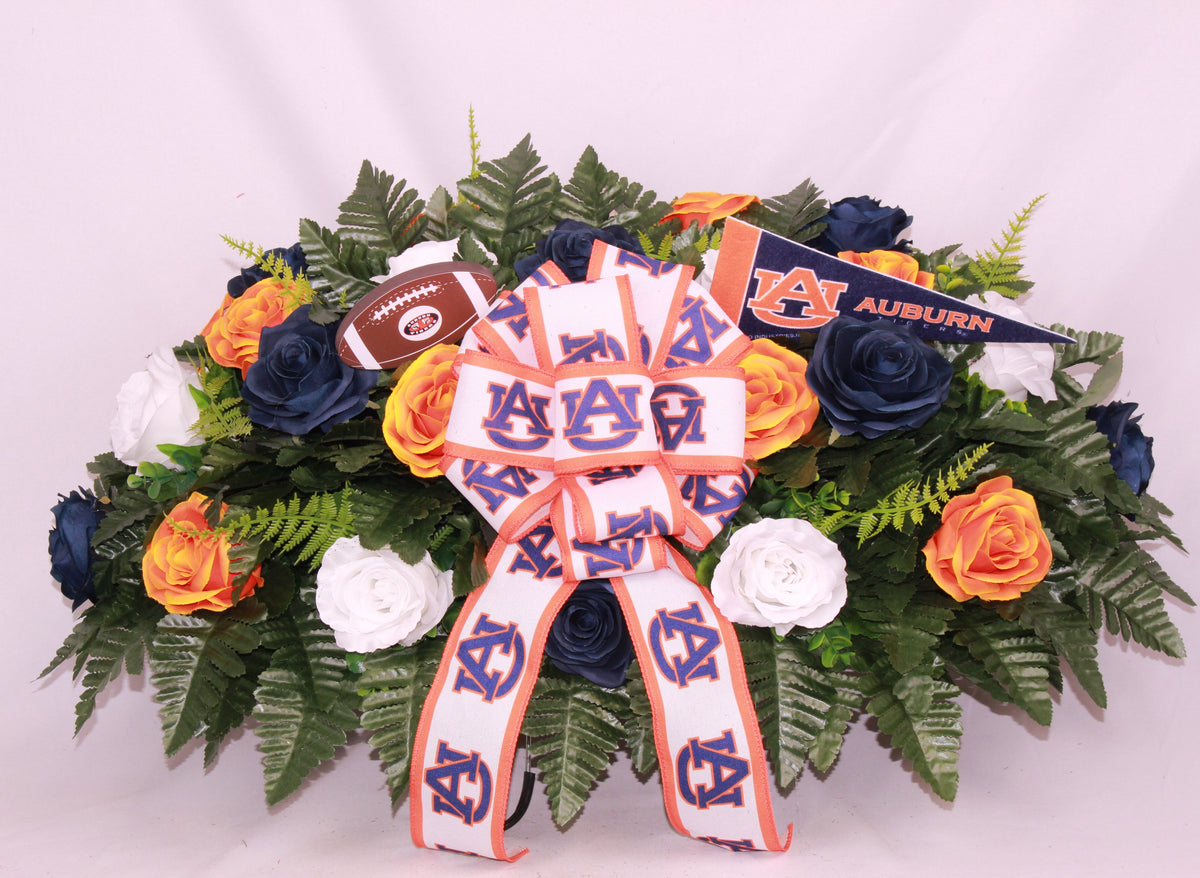XL Handmade Auburn Tigers Fan Cemetery Headstone Saddle Arrangement-Grave Decorations